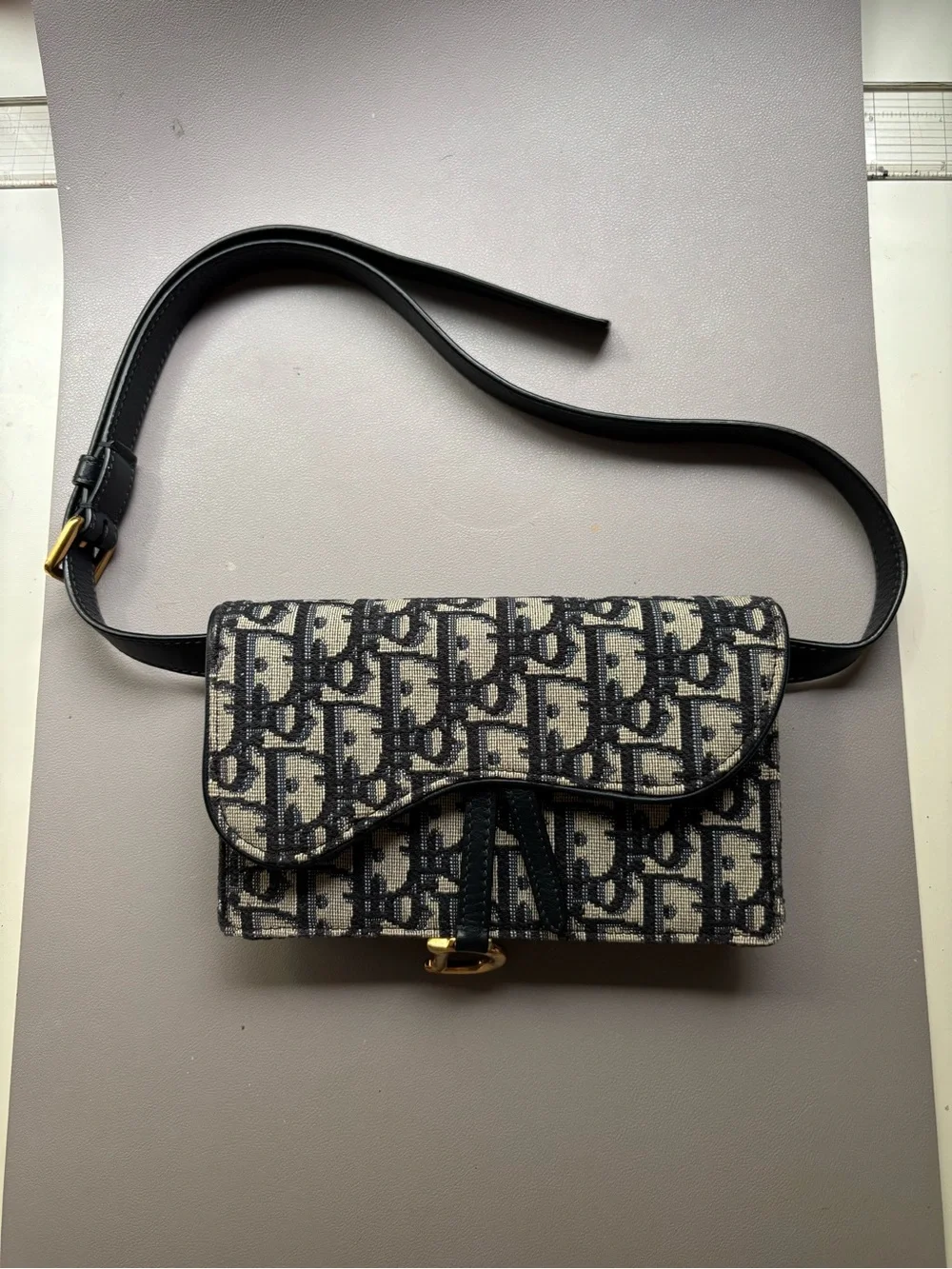 Dior Black and Beige Dior Oblique Crossbody Saddle Bag